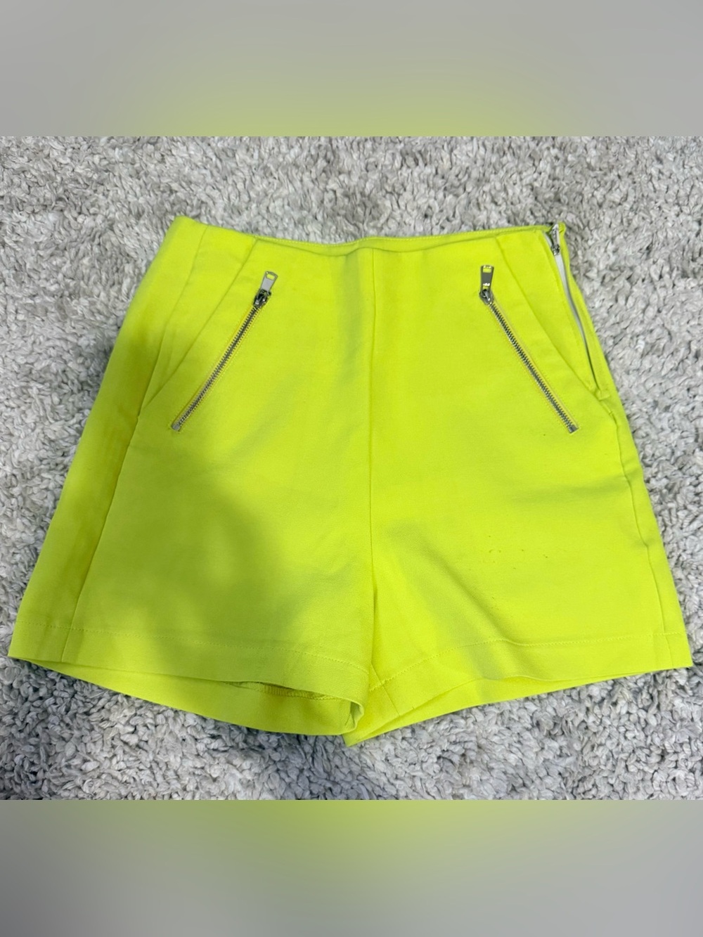 High-Waist Neon Yellow Women’s Shorts with Zip Pockets